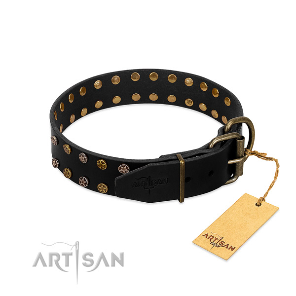 Full grain leather collar with significant decorations for your canine