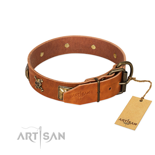 Inimitable natural leather dog collar with reliable studs