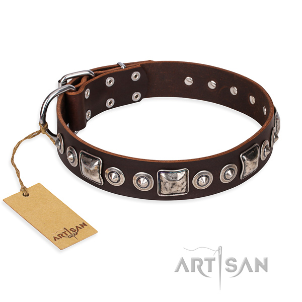 Full grain genuine leather dog collar made of reliable material with strong traditional buckle