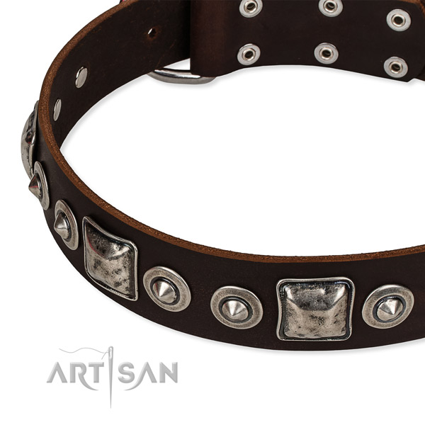 Strong full grain natural leather dog collar made for your lovely pet