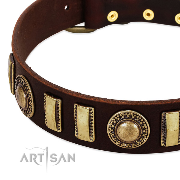 Durable full grain genuine leather dog collar with durable traditional buckle