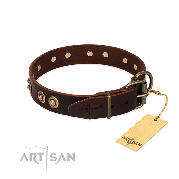 Rust-proof adornments on full grain genuine leather dog collar for your four-legged friend