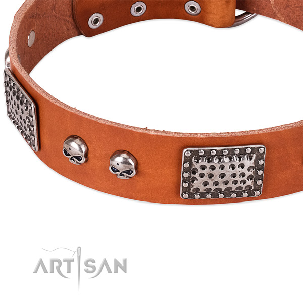 Reliable traditional buckle on full grain leather dog collar for your pet