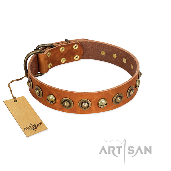 Full grain natural leather collar with stylish design decorations for your four-legged friend