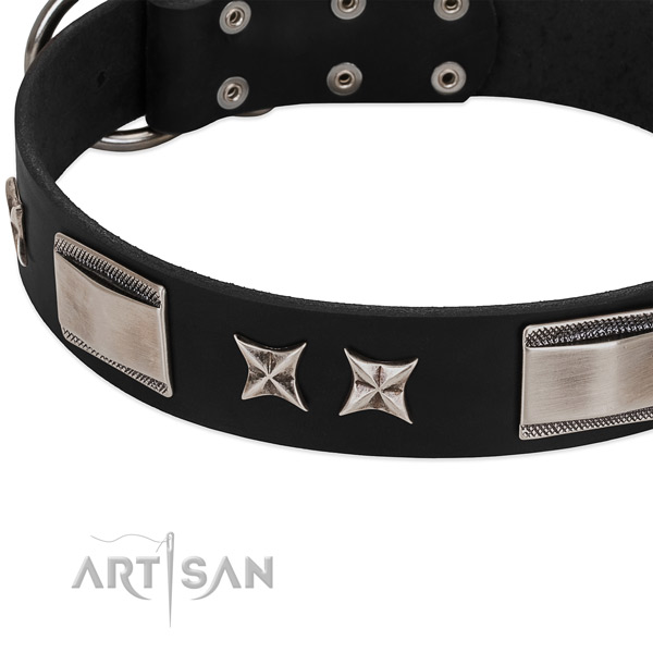 Best quality full grain leather dog collar with corrosion proof buckle