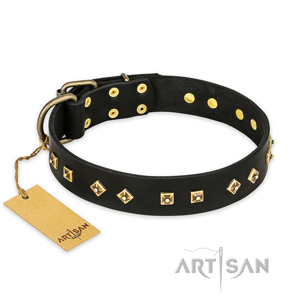 Remarkable genuine leather dog collar with strong hardware