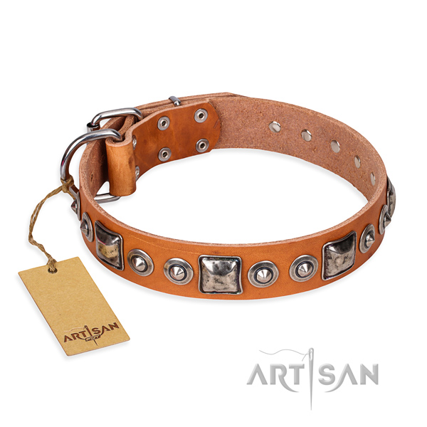 Natural genuine leather dog collar made of reliable material with reliable fittings