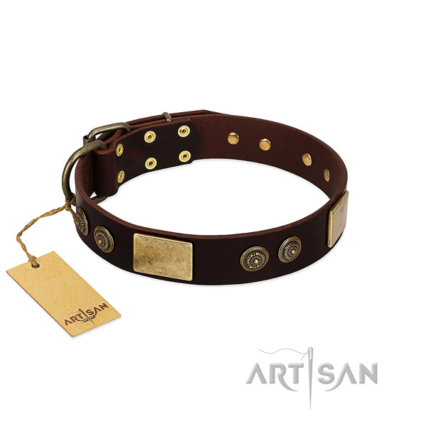 Corrosion proof hardware on full grain natural leather dog collar for your dog