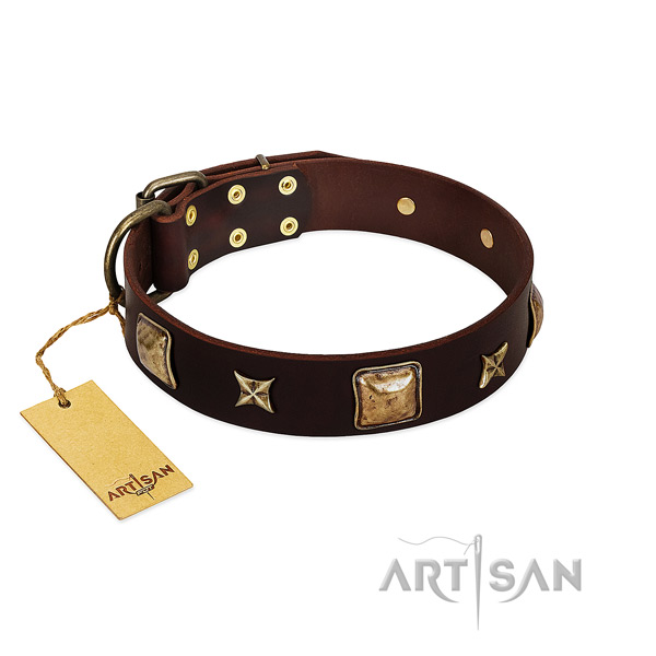 Stylish natural genuine leather collar for your dog