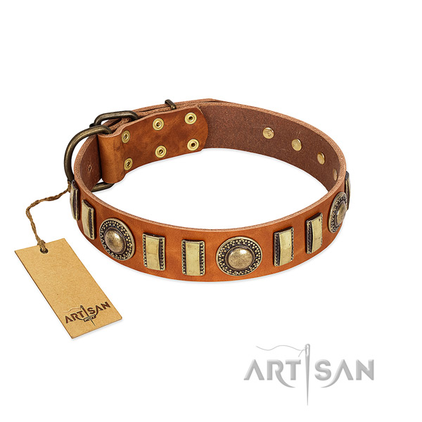 Soft to touch natural leather dog collar with reliable D-ring