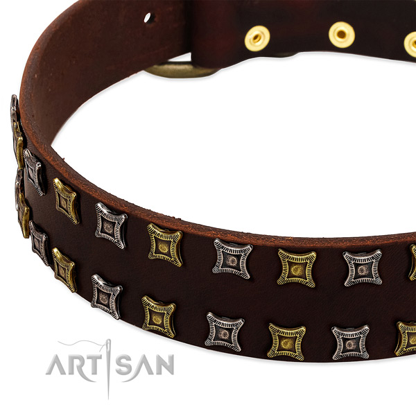 Reliable full grain genuine leather dog collar for your impressive dog