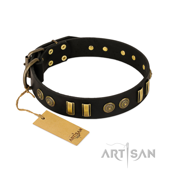 Corrosion resistant hardware on genuine leather dog collar for your four-legged friend
