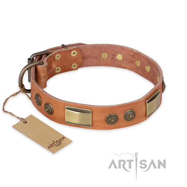 Adjustable genuine leather dog collar for daily use