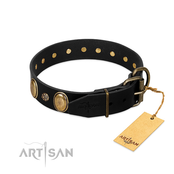 Walking soft to touch full grain leather dog collar