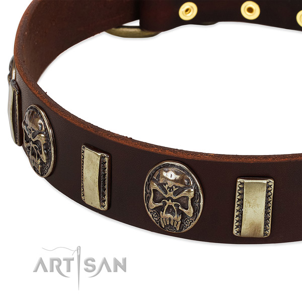 Corrosion proof hardware on full grain natural leather dog collar for your canine