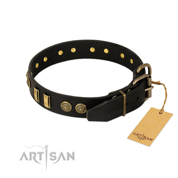 Rust resistant buckle on full grain natural leather dog collar for your canine