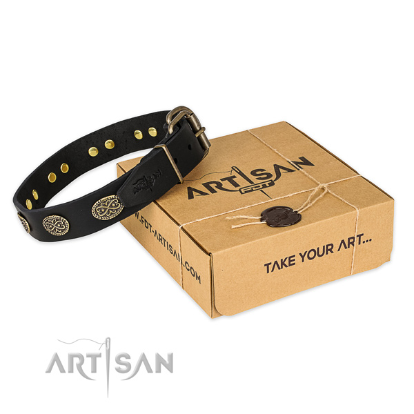 Corrosion proof D-ring on genuine leather collar for your impressive four-legged friend