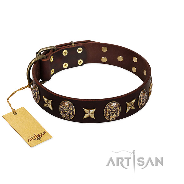 Stylish design full grain natural leather collar for your doggie