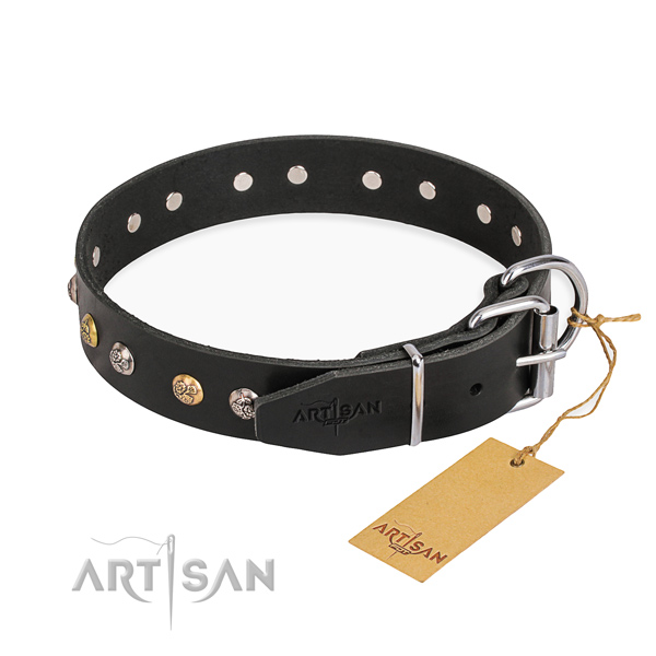 Flexible genuine leather dog collar handcrafted for fancy walking