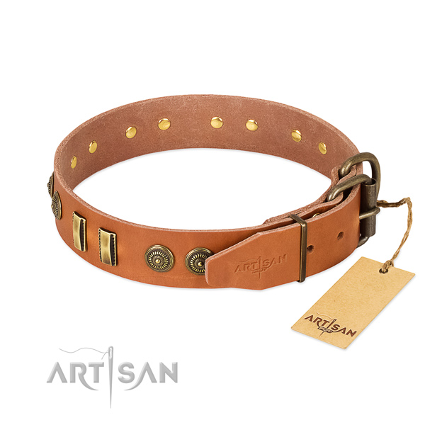 Rust-proof fittings on full grain genuine leather dog collar for your dog