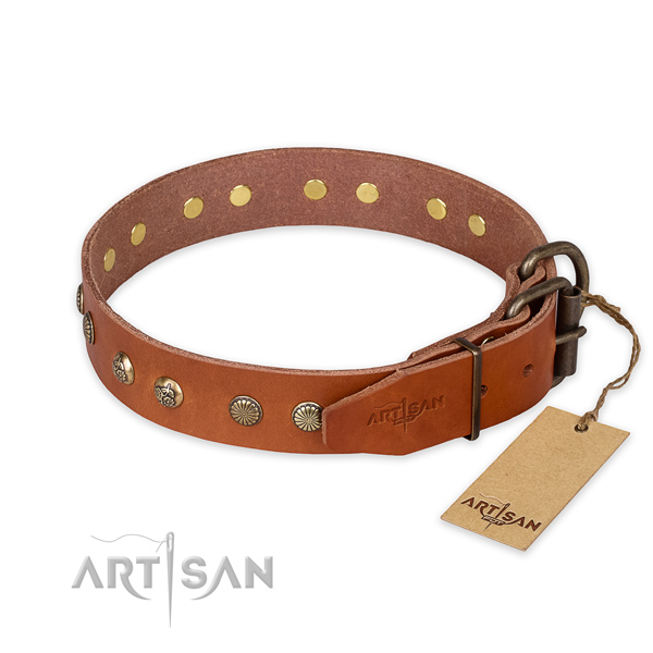Strong D-ring on full grain genuine leather collar for your attractive pet