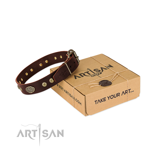 Corrosion proof fittings on Genuine leather dog collar for your canine