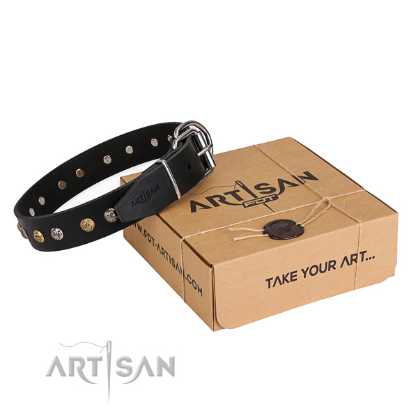 Gentle to touch full grain genuine leather dog collar handcrafted for everyday use