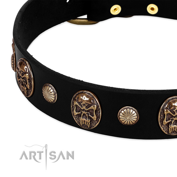 Full grain genuine leather dog collar with exquisite decorations