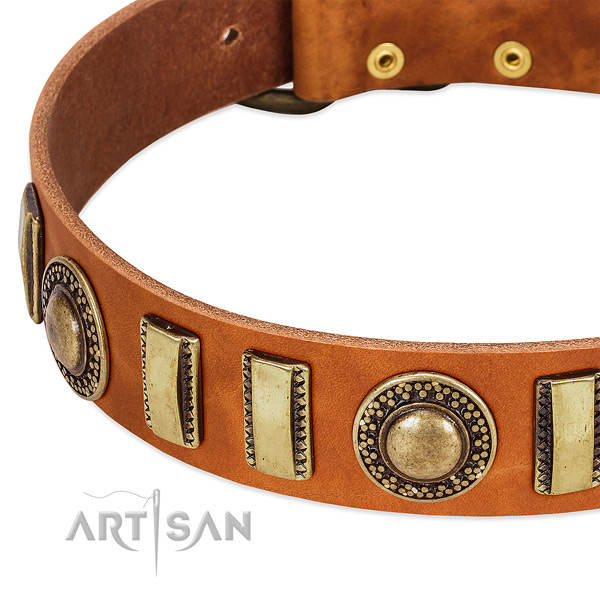 Strong full grain leather dog collar with corrosion proof hardware