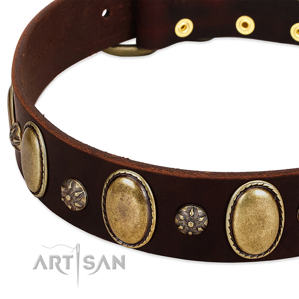 Daily use soft to touch natural genuine leather dog collar