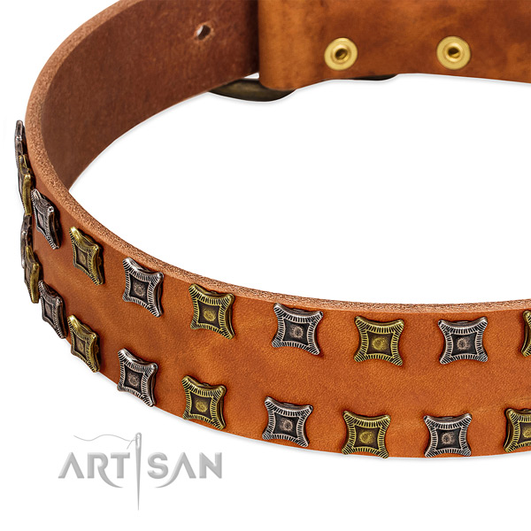 Flexible full grain genuine leather dog collar for your lovely canine