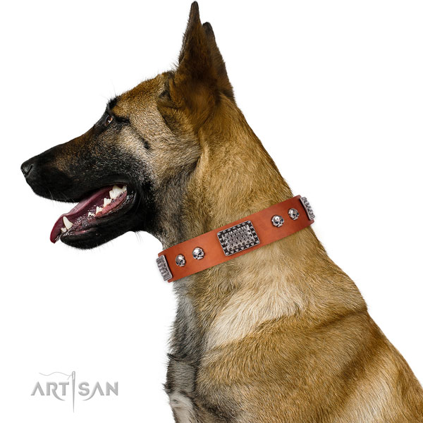 Stylish natural genuine leather collar for your stylish pet