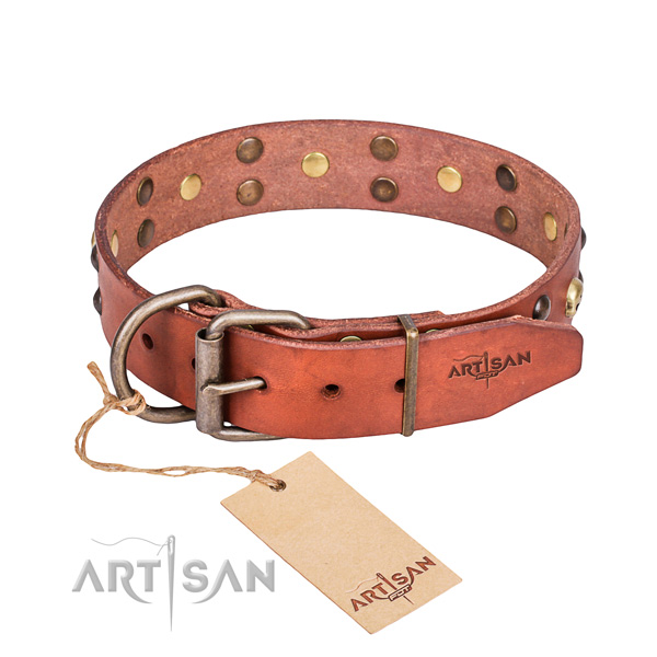 Leather dog collar with worked out edges for convenient everyday outing